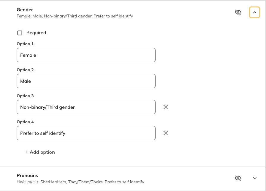 screenshot of the inclusive options