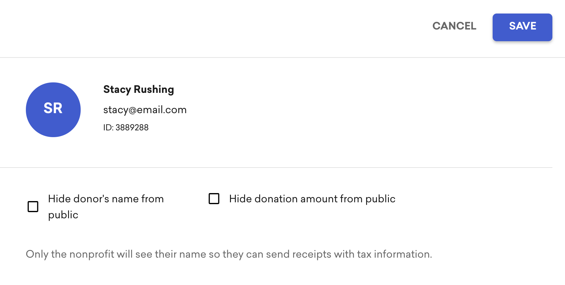 An image of the supporter info card for a recurring giving plan