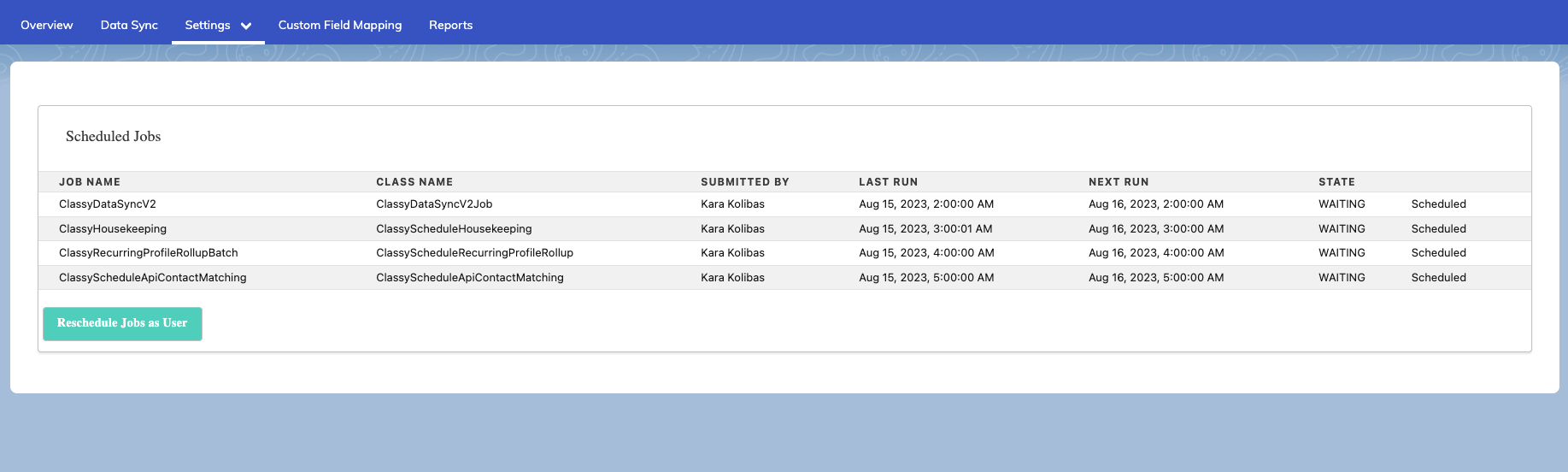 screenshot of the scheduled job settings tab