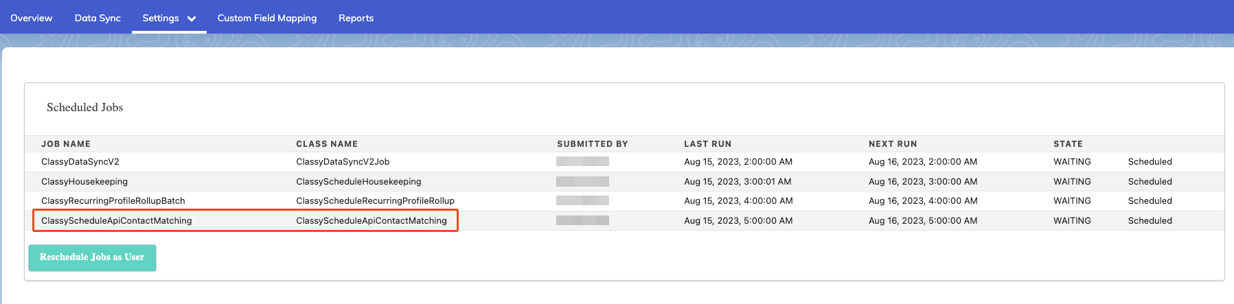 screenshot of supporter bidirectional scheduled job