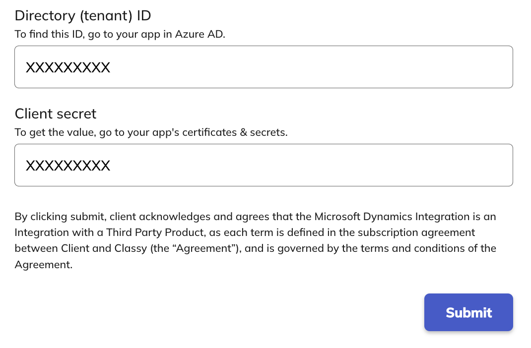 Screenshot of the Dynamics form in Classy