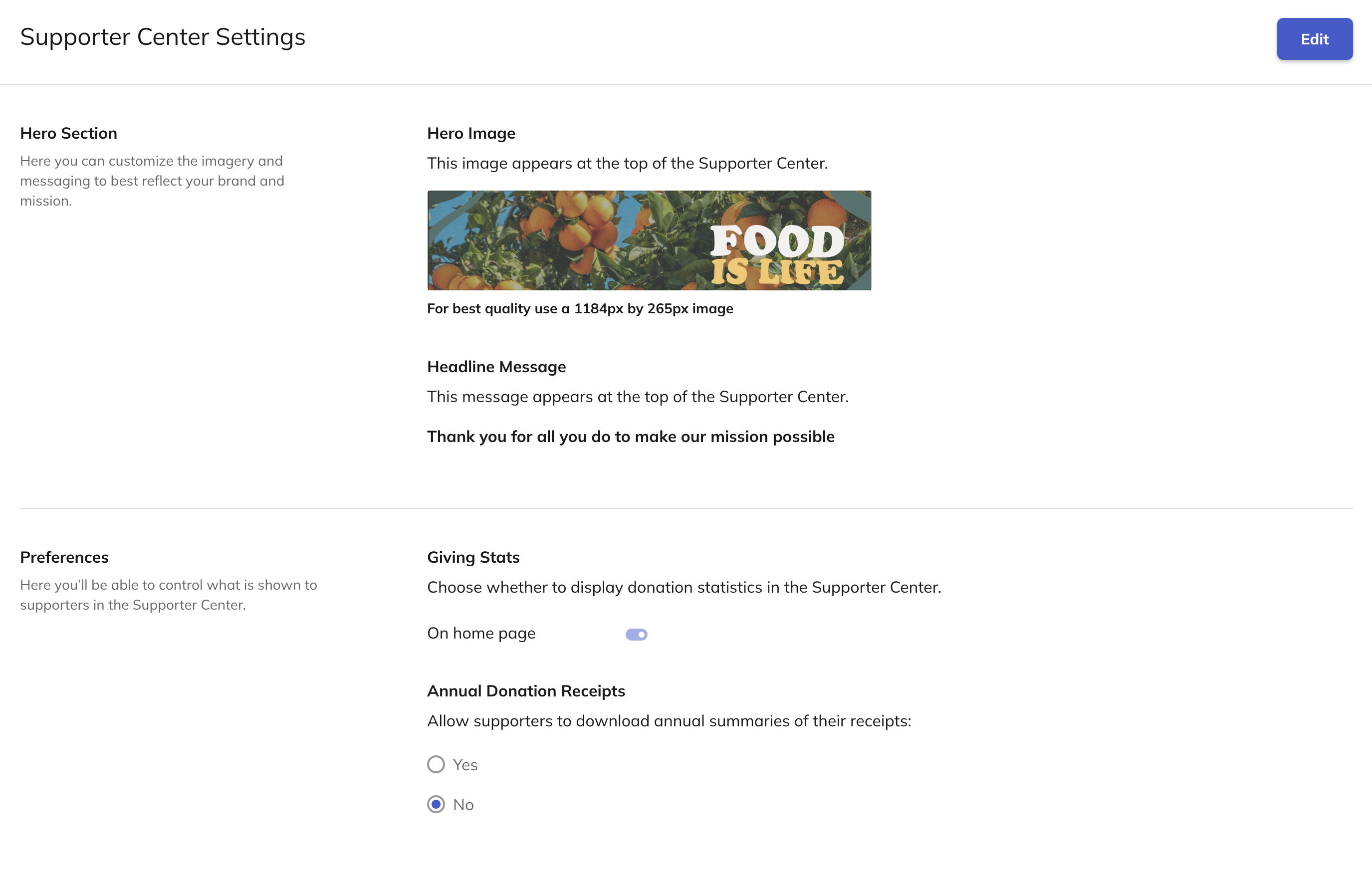Supporter center account settings