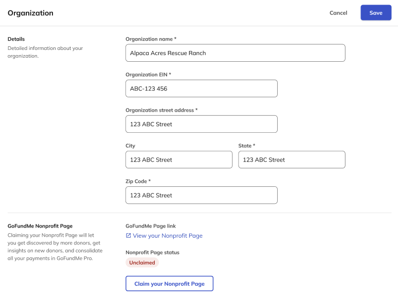 Organization detail settings