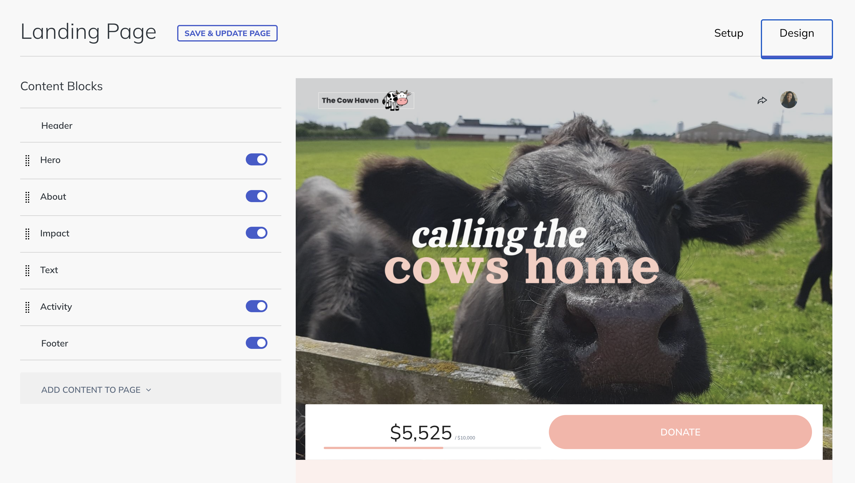 Campaign's design tab