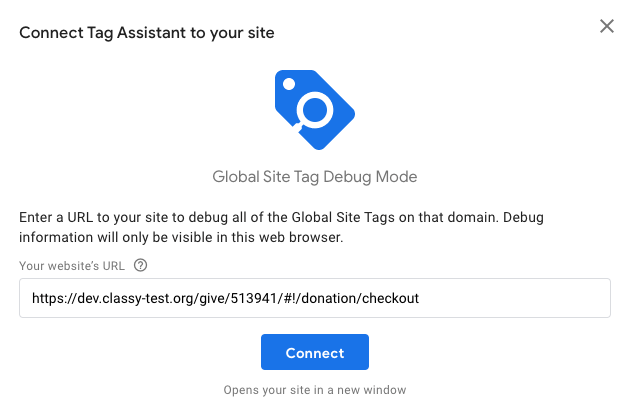 screenshot of the connect gta to your site pop-up