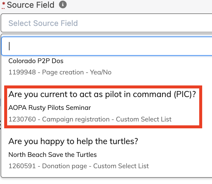Image of details when choosing a Classy Custom Question as the source field