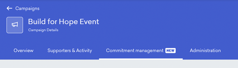 An image of the commitment management section for a registration with fundraising campaign