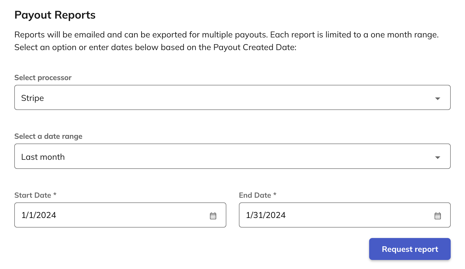 Form for requesting a classy pay payout report