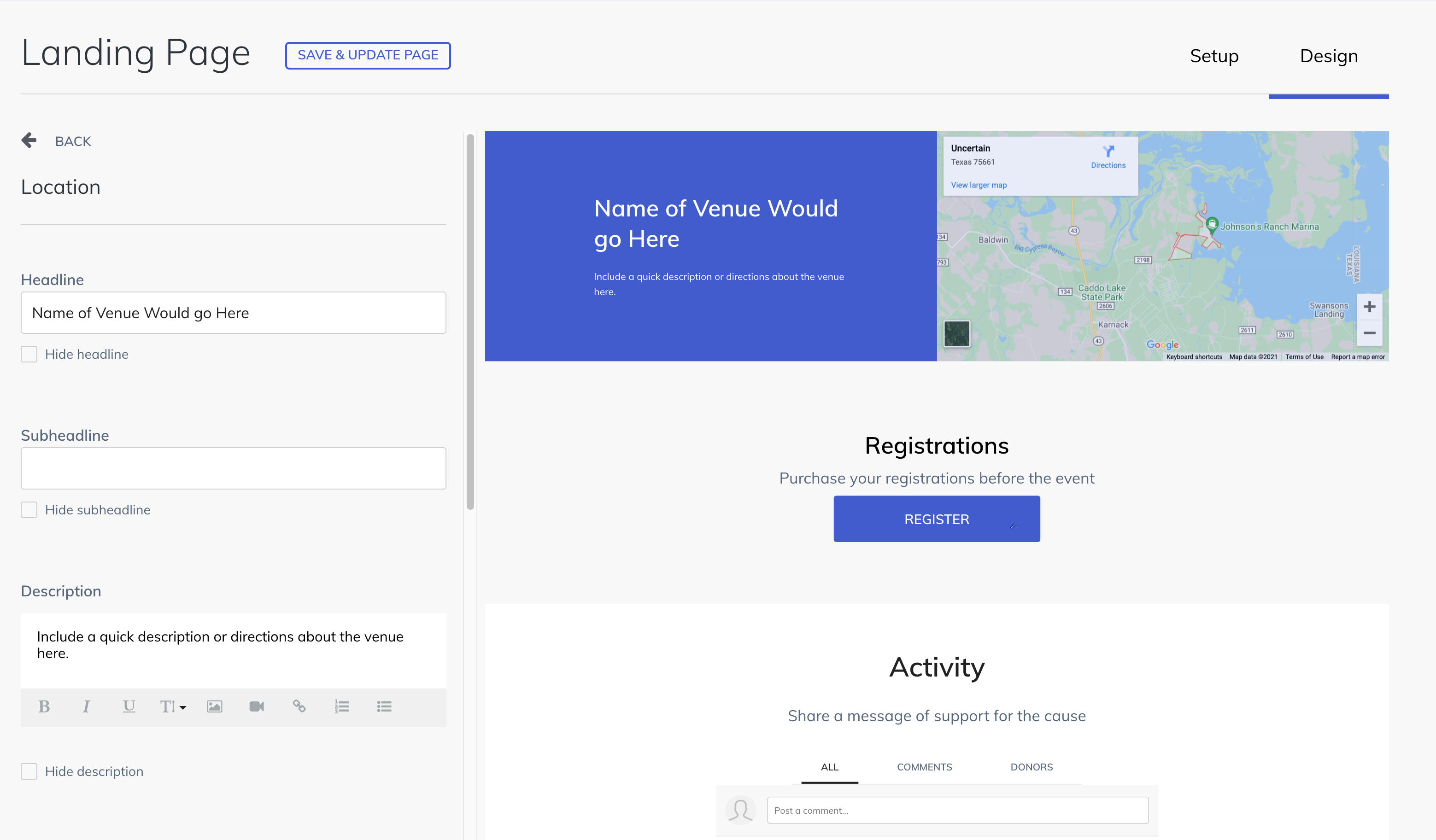 screenshot showing location options