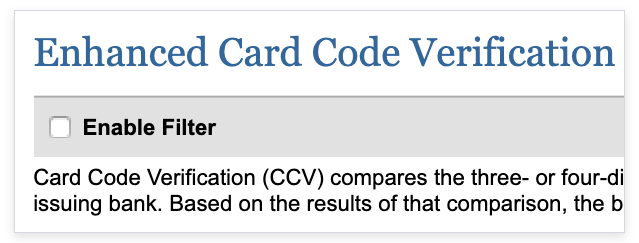 image of the enable filter checkbox for CVV