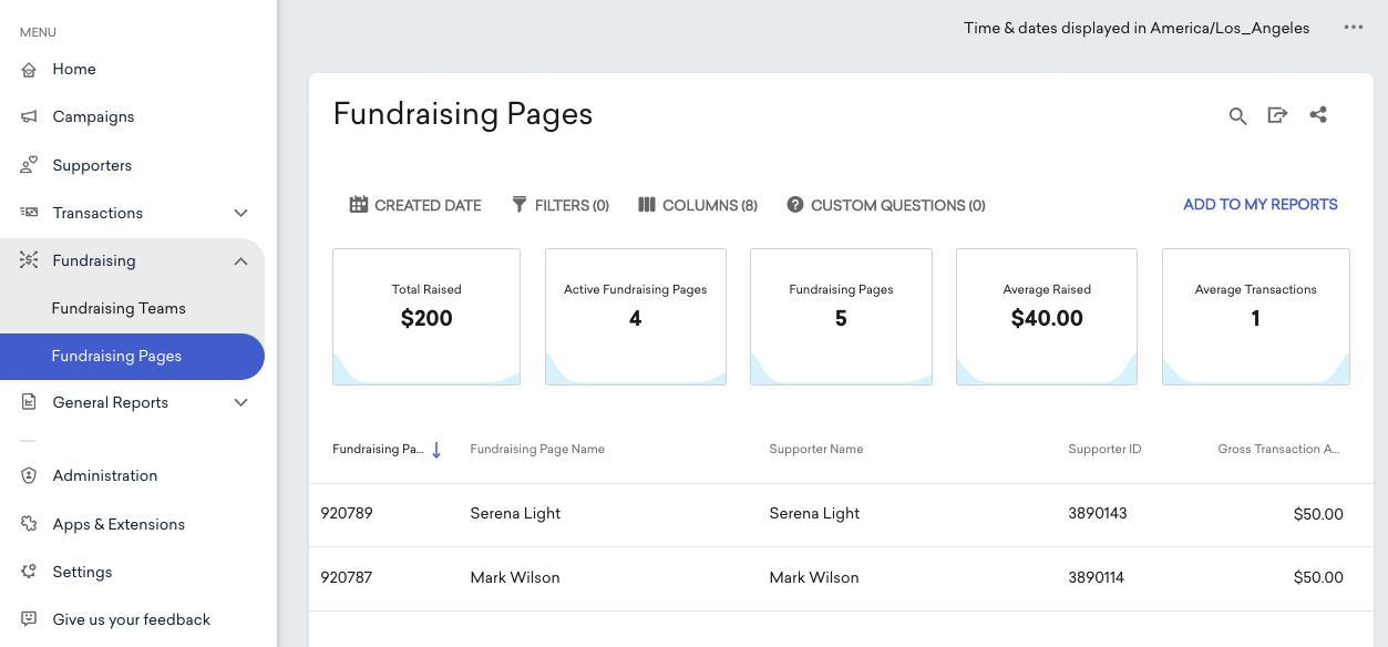 Fundraising pages in Classy Manager