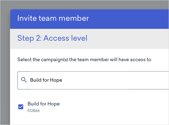 an image of the modal for assigning access to campaigns