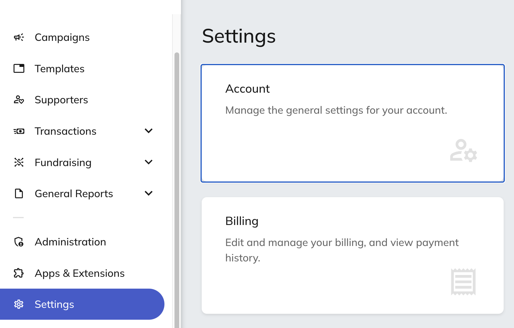 Classy account settings