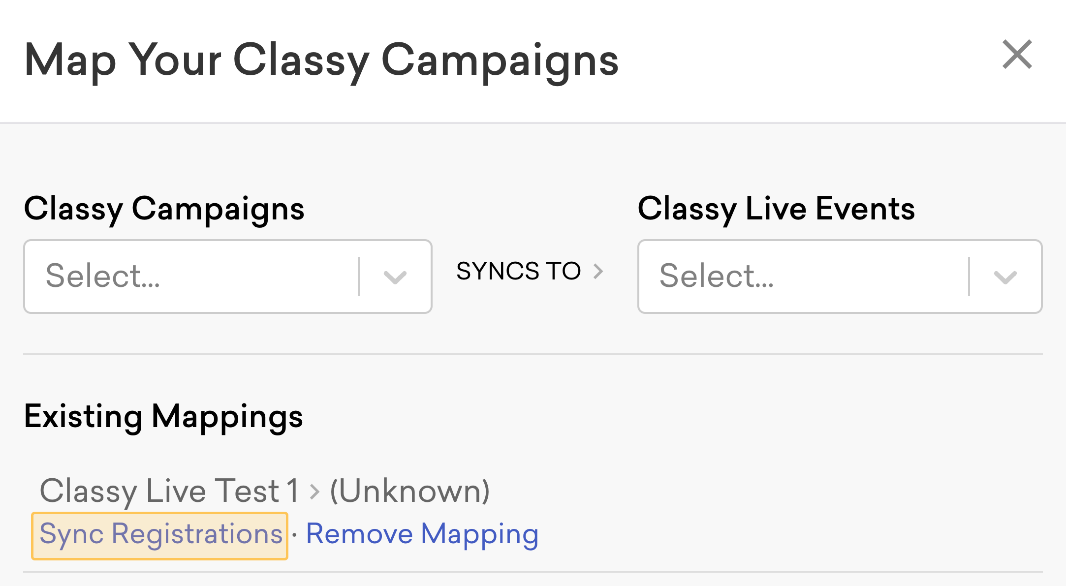 Campaign mapping form with sync registration highlighted