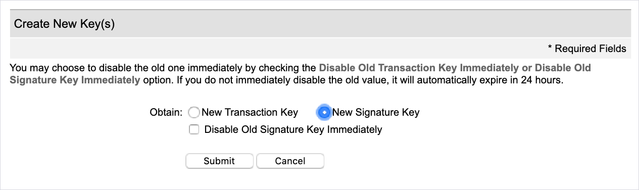 image of the option to obtain a new signature key
