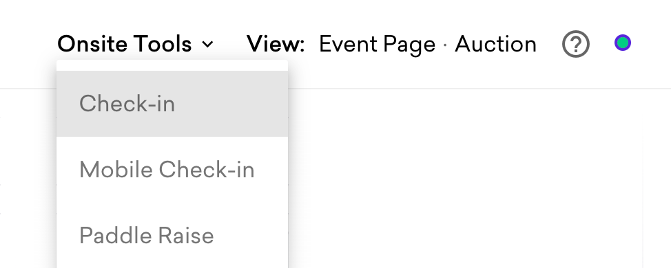 Onsite tools with check-in highlighted