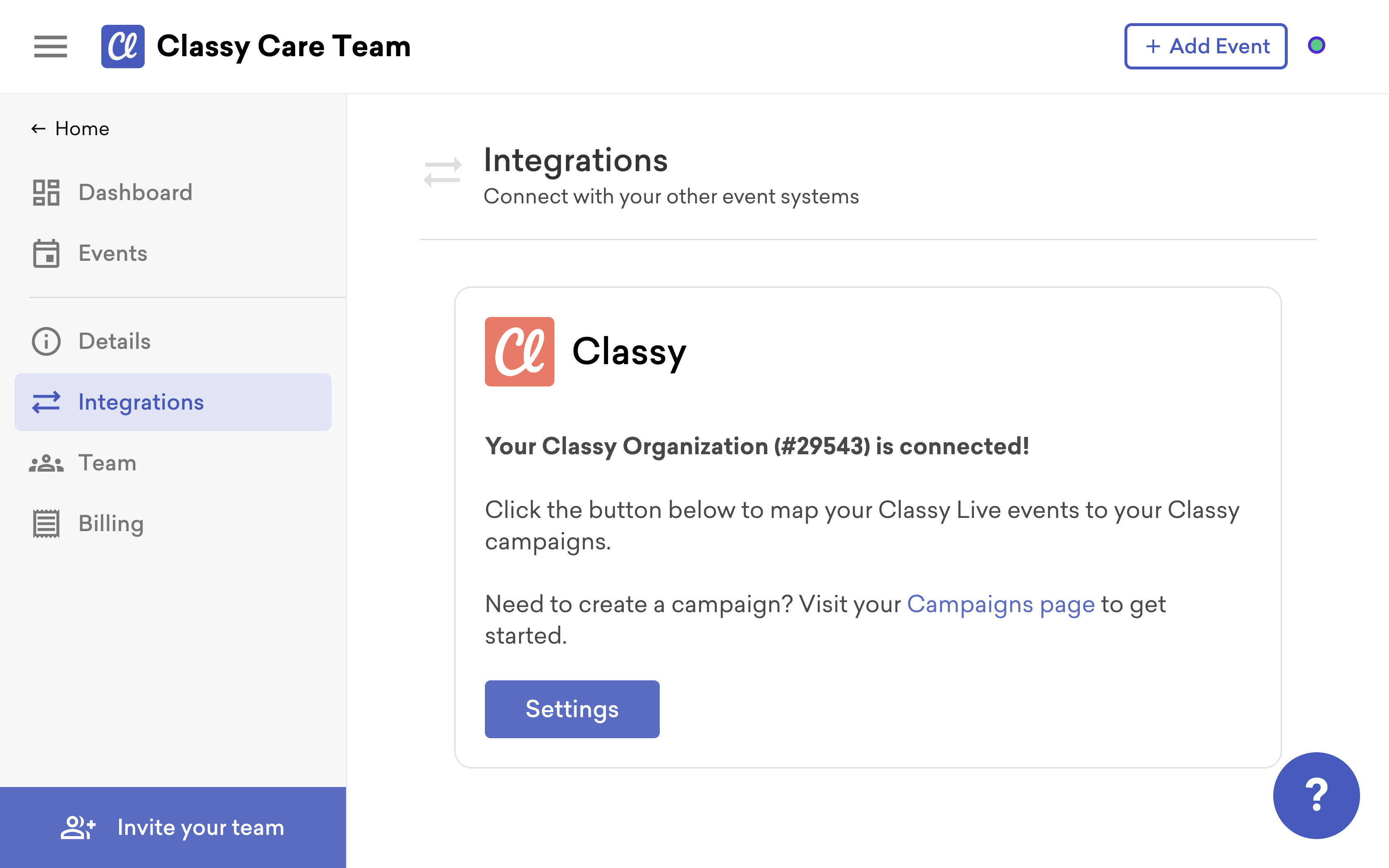 screenshot of the integrations menu