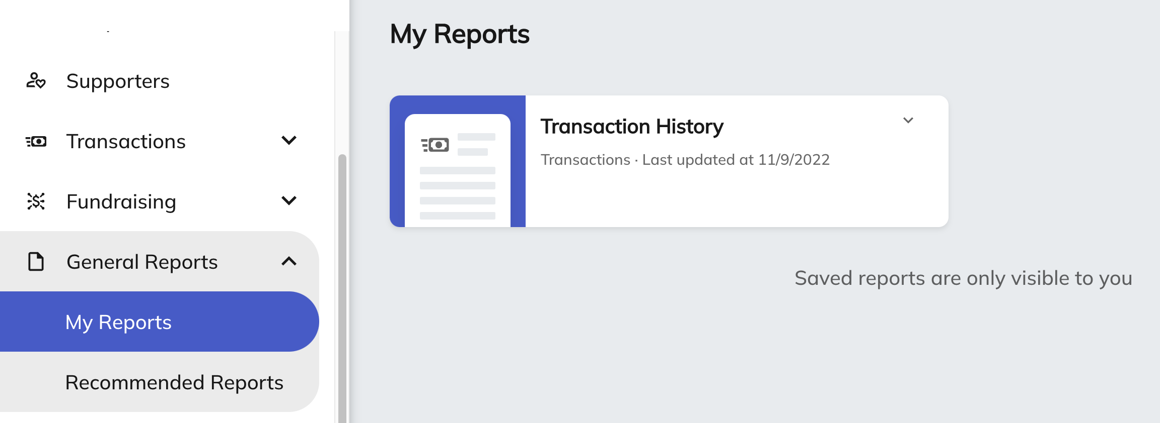 Screenshot of My Reports and saved reports