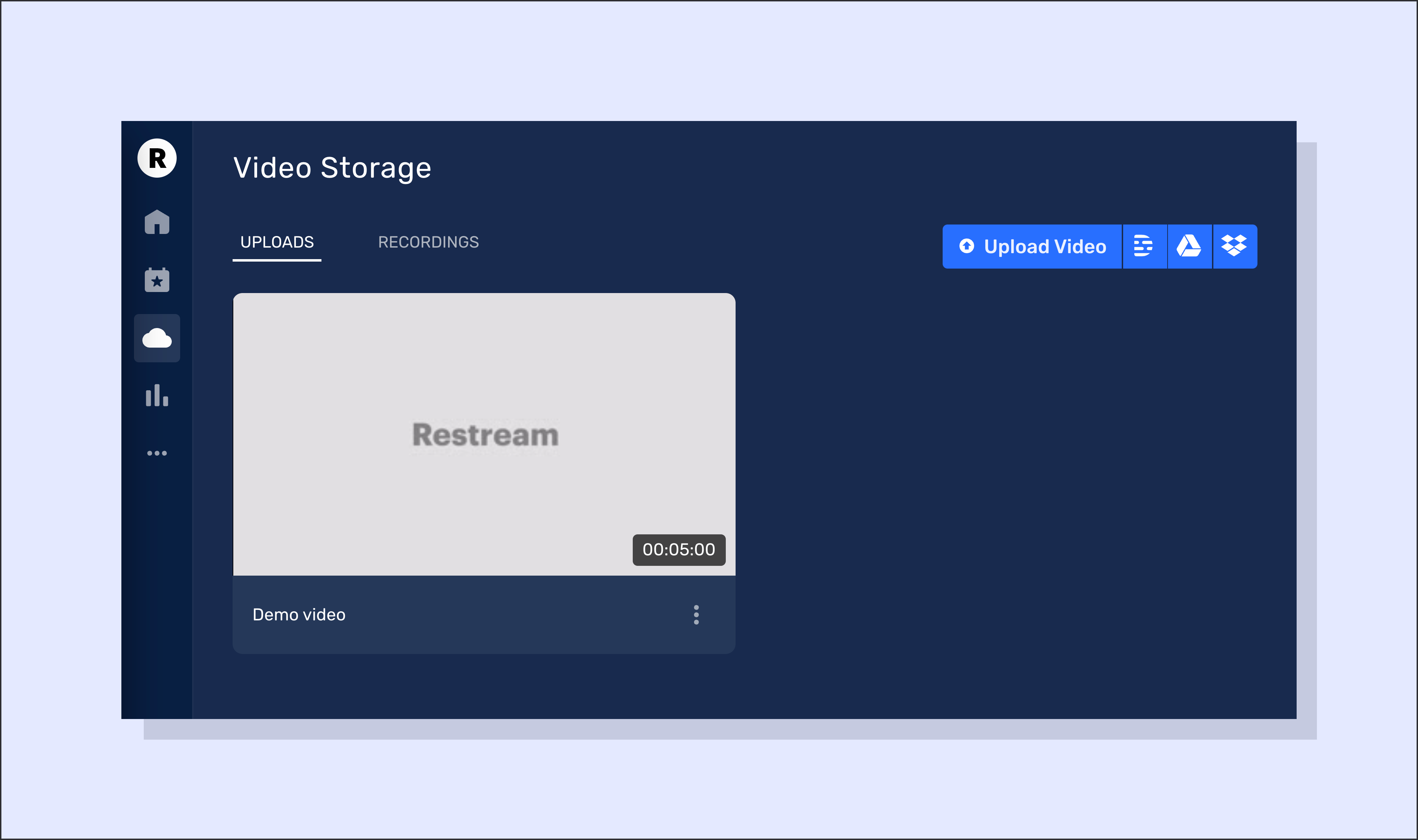 Screenshot of the upload video page on Restream