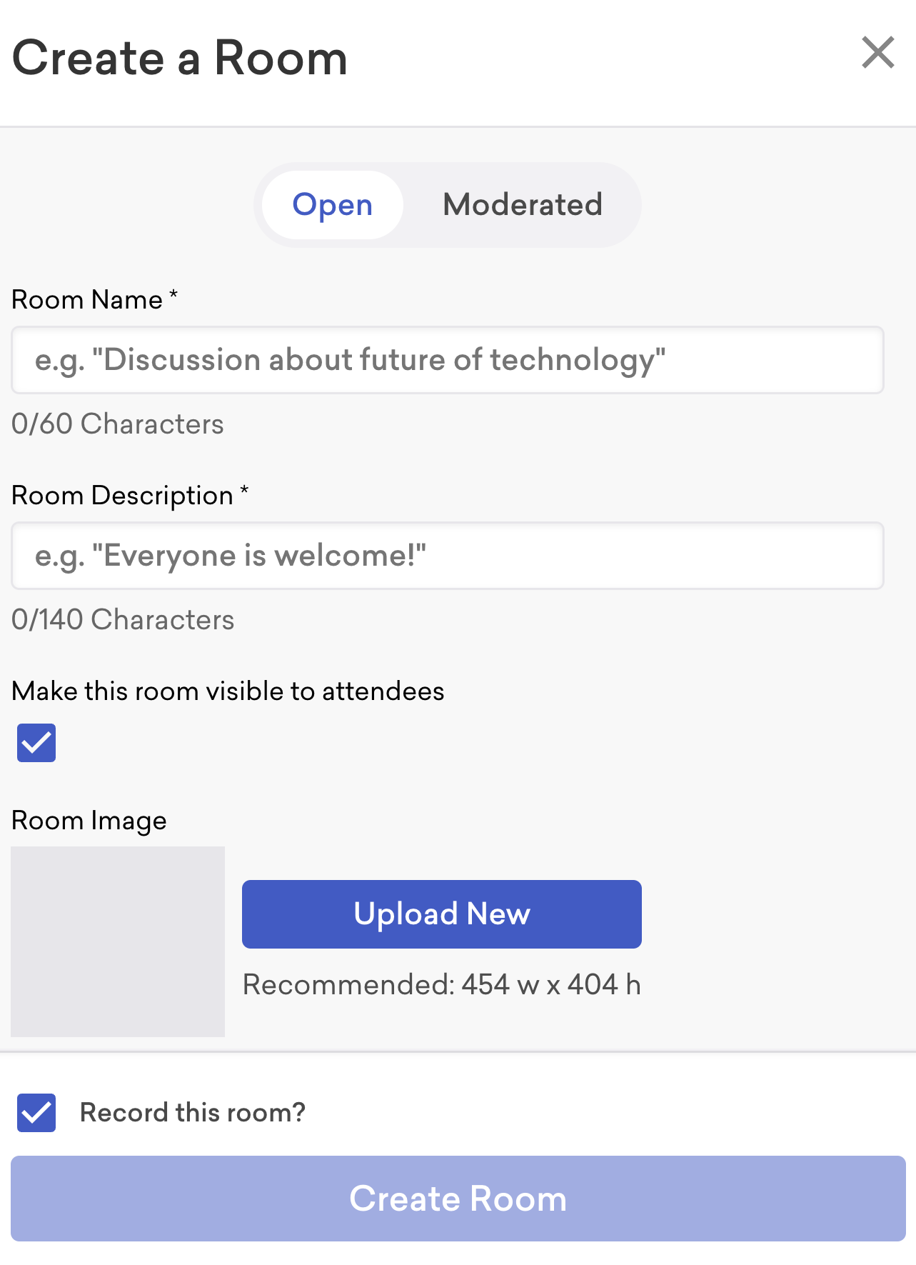 Create a room form