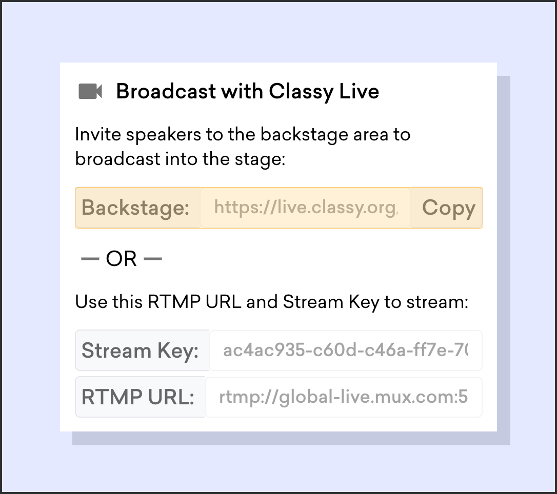 screenshot of classy live organization dashboard