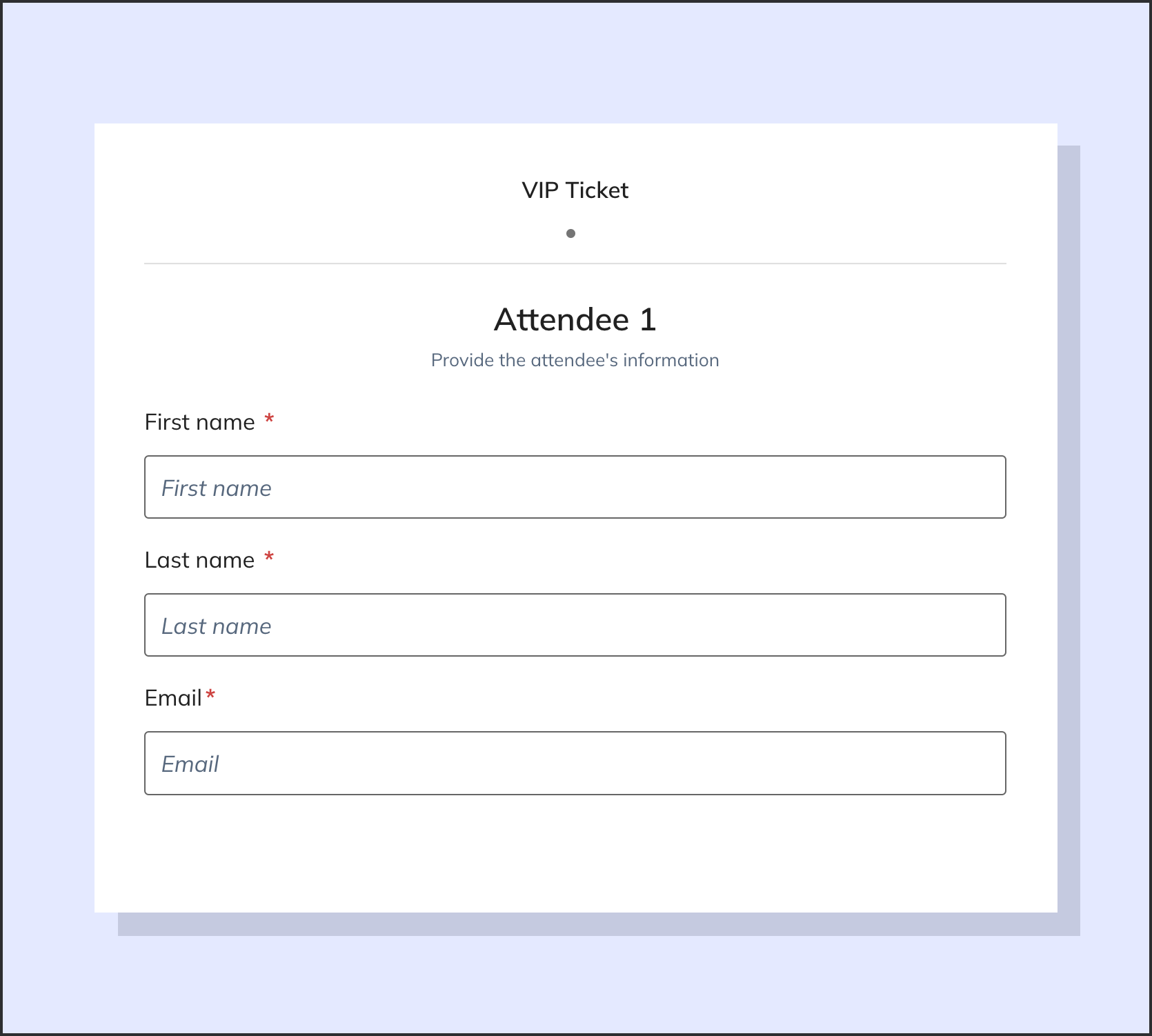 Screenshot of the attendee info page