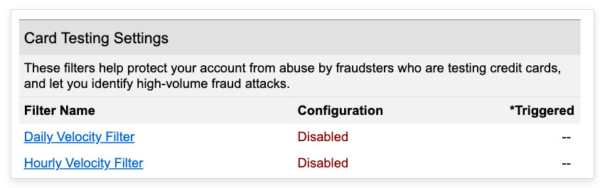 image of the card testing section in authorize.net
