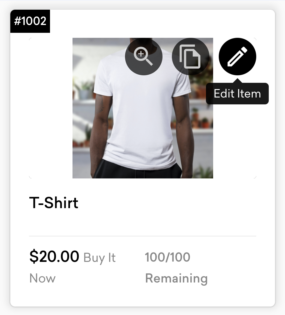 Item card with 'Edit Item' highlighted