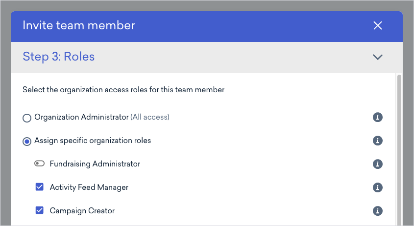 an image of the organization roles modal