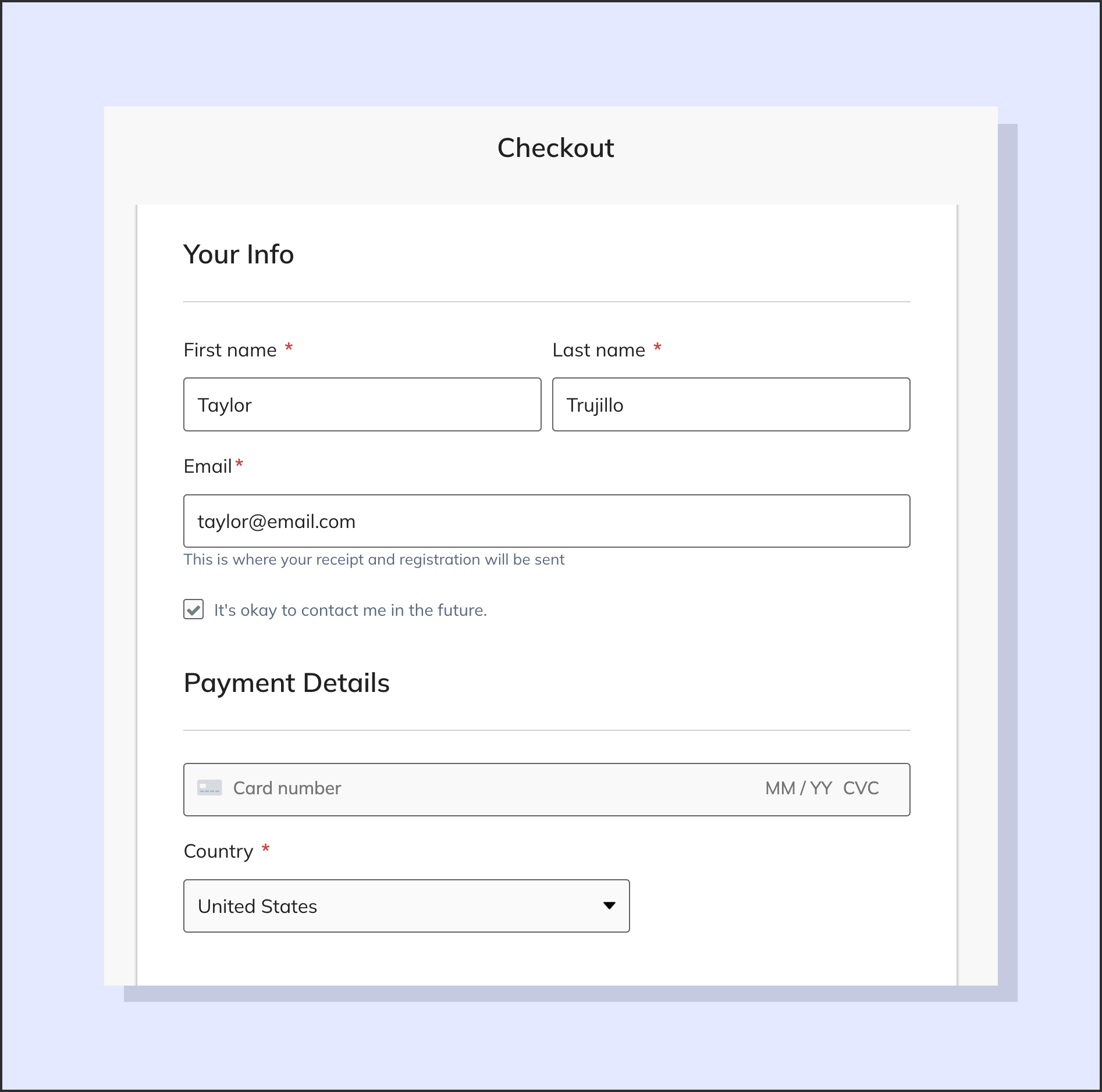 Screenshot of the billing info page