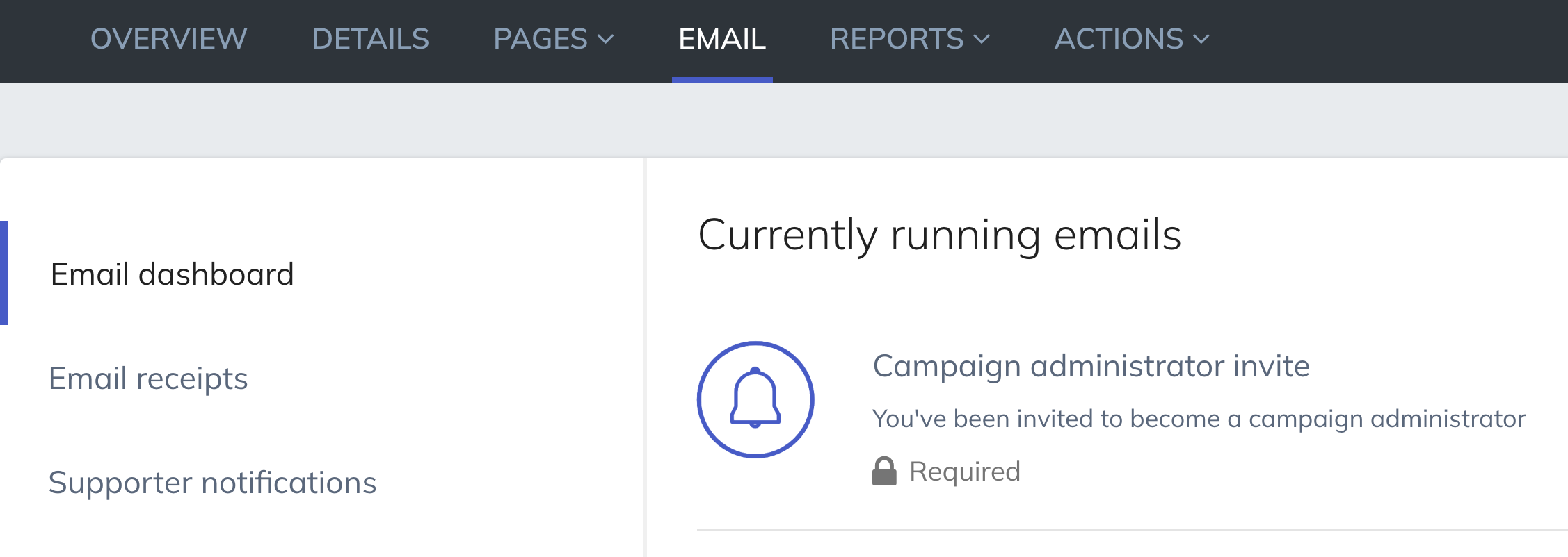 Screenshot of the email tab in campaign editor