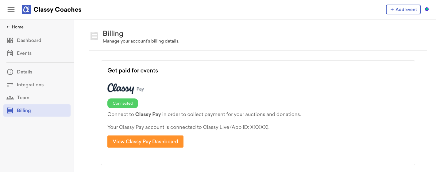 Classy Live Billing page