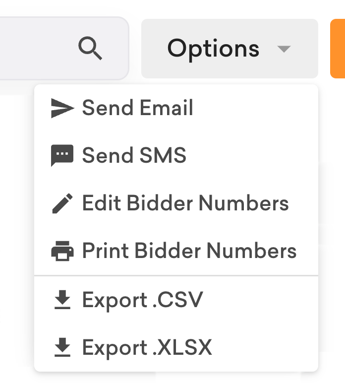 Screenshot of the Options dropdown in the Attendees section