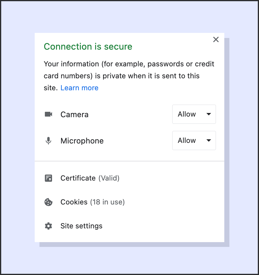 Screenshot of a browser's permissions