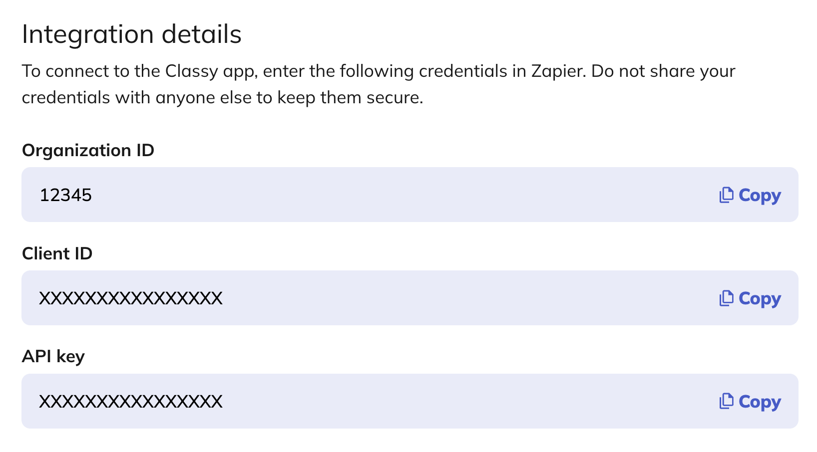 Zapier credentials in Classy