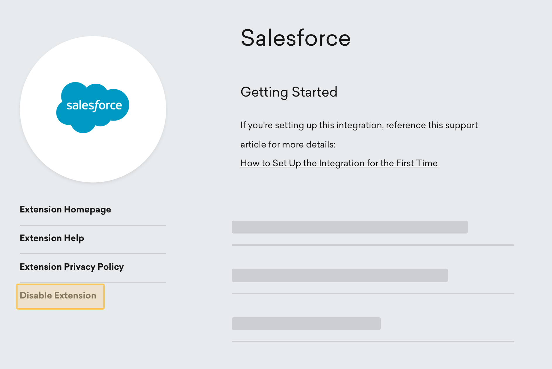 screenshot of a salesforce integration not loading