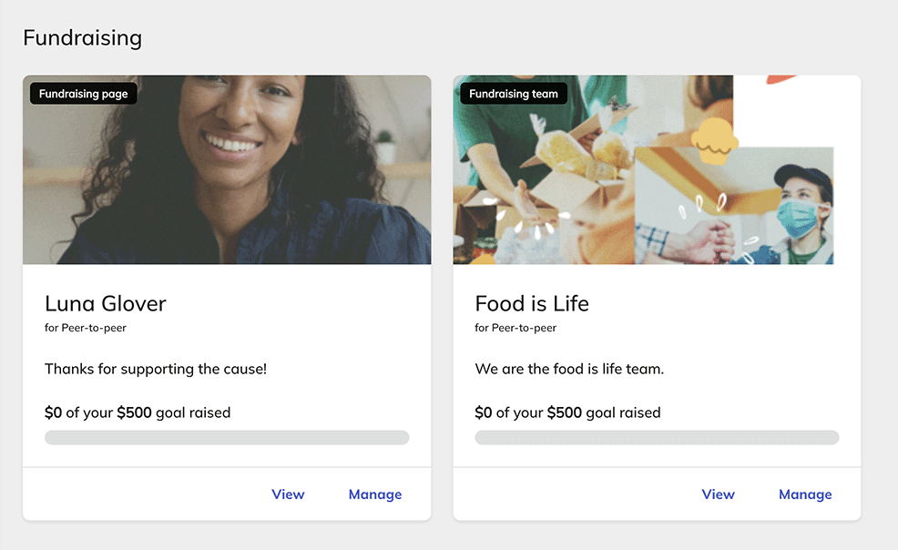Fundraising page card example