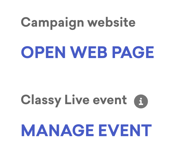 screenshot of the manage event button in classy manager