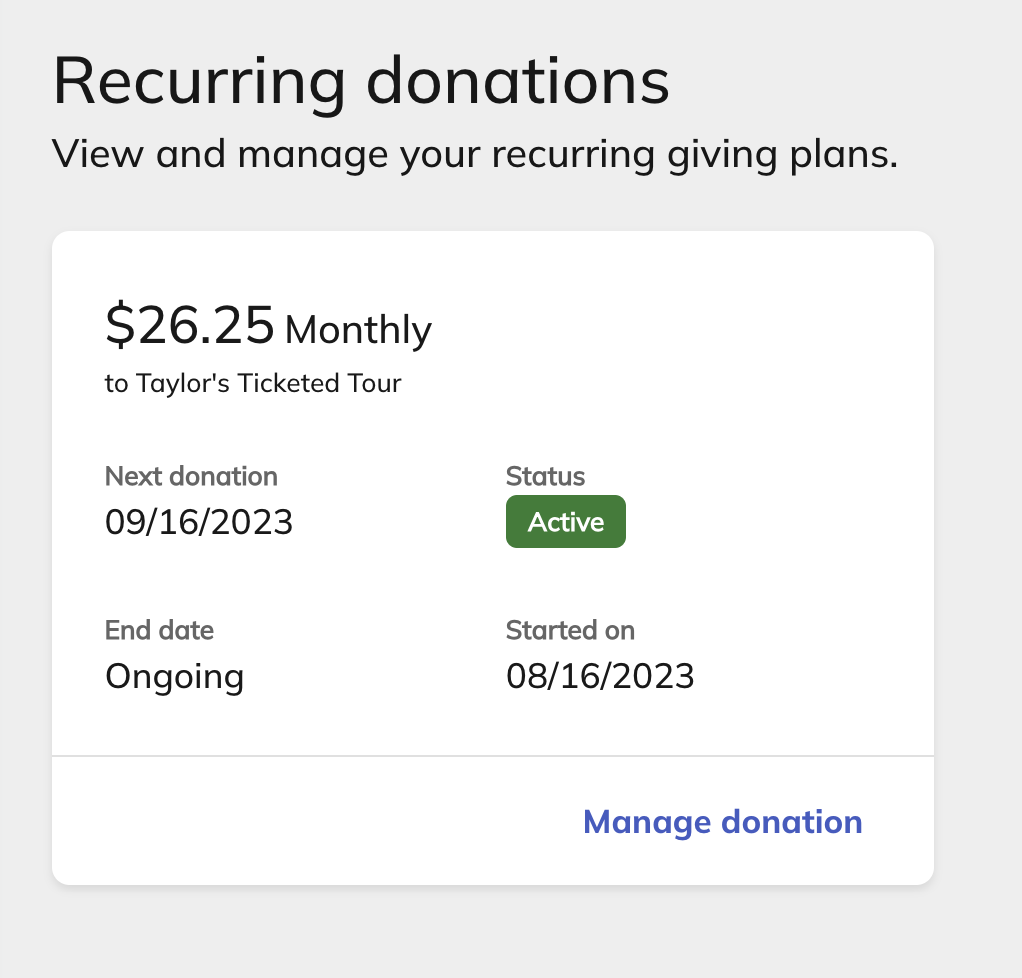 Recurring donation card