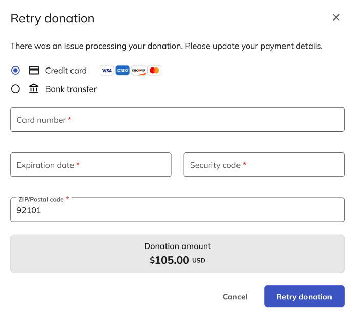 Retry recurring donation modal