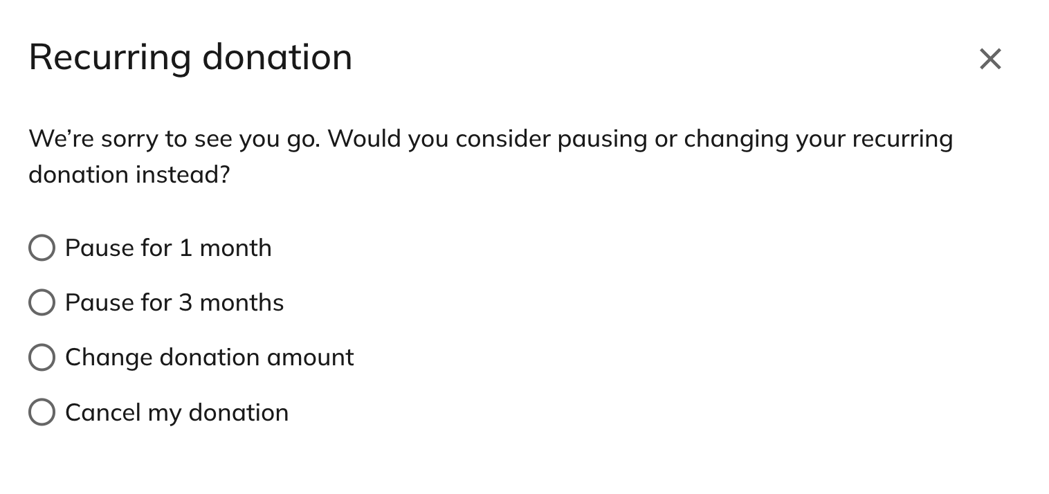 Cancel recurring donation pop-up