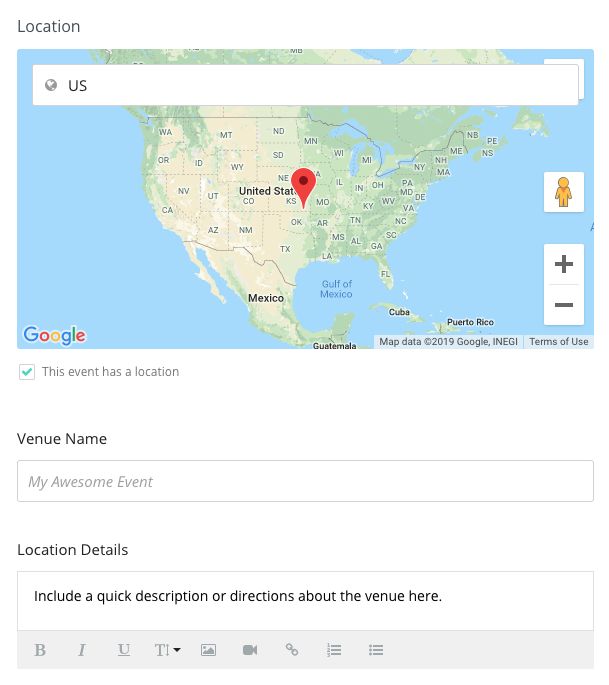 image of location details within event campaign settings