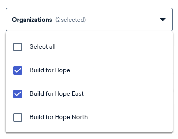 image of organization dropdown within an account
