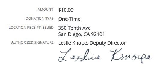 image of how the donation receipt signature displays on the receipt