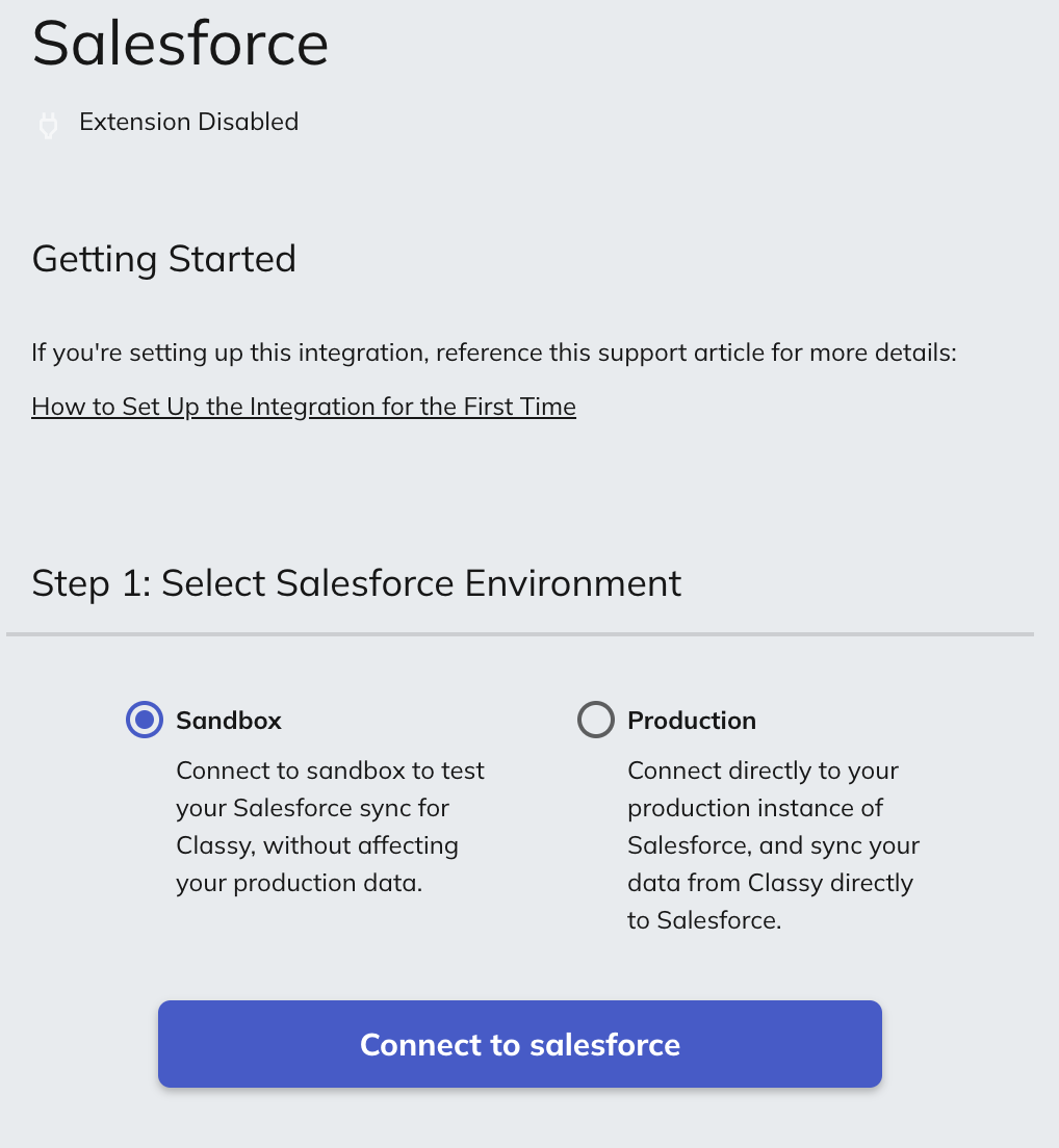 Image of selecting Salesforce environment