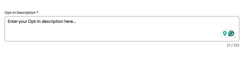 image of text box to enter opt-in description within Account settings