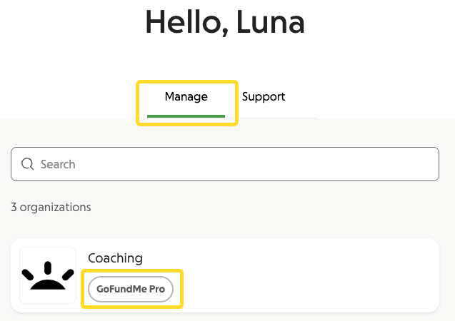 Image of example account homepage