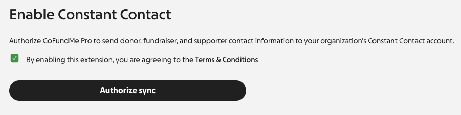Image of the authorize sync button on the set up app page