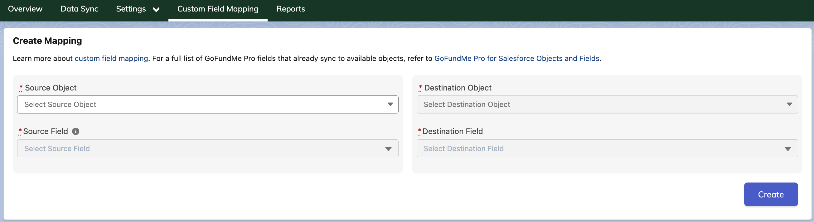 image of custom field mapping tool within the control panel