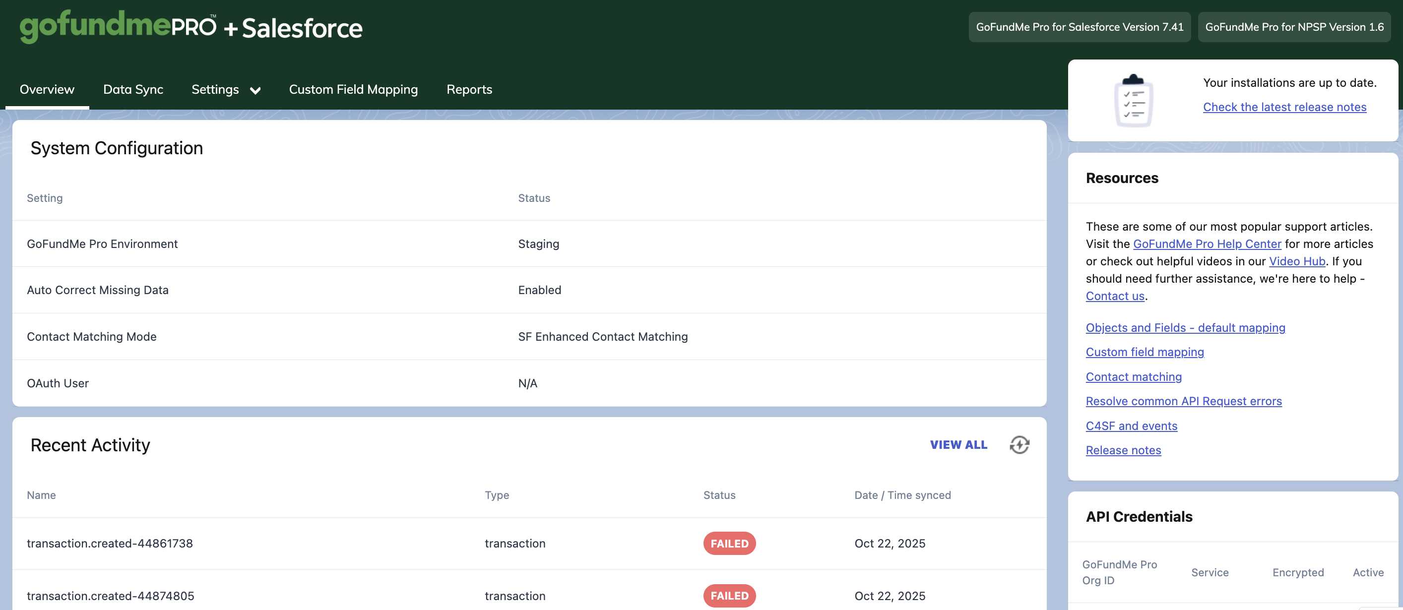 image of control panel overview page